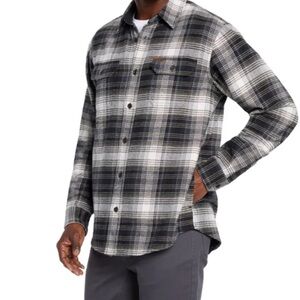 Orvis Flannel Shirt Gray Navy Tan Black Plaid Button Down Large  With Pockets